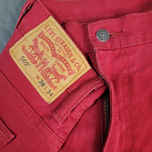 Levi's Other - Levi's 569 Jeans Men's 38x32 Red Denim Pants Button Fly Medium Wash Straight Leg